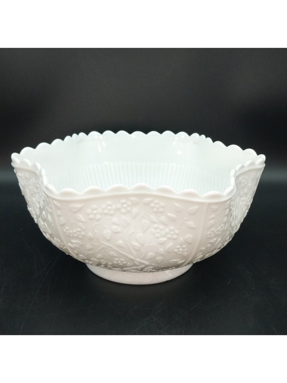 Challinor Taylor Tree of Life 1890's EAPG Milk Glass 8" Bowl Scalloped Edge